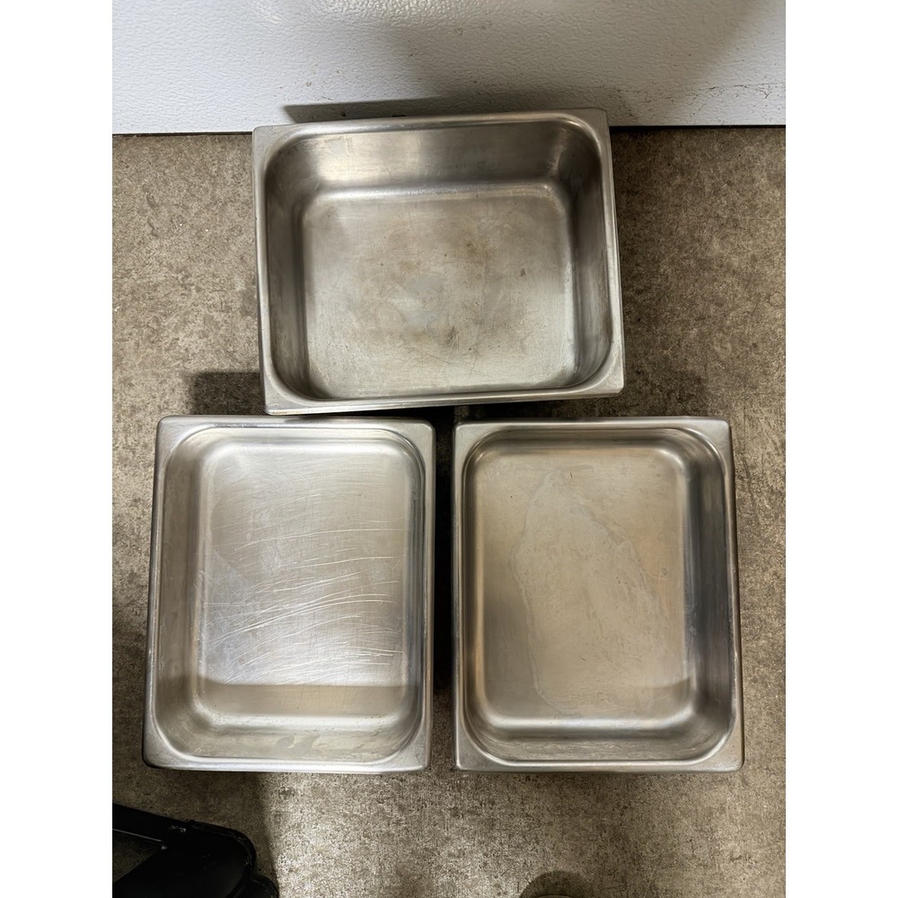 Lot of‎ 3 Stainless Steel Steam Table Food Pans Restaurant Commercial Used